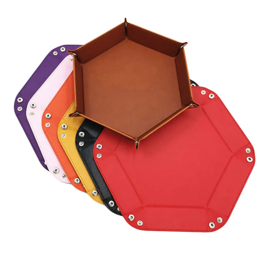 Bandeja Plegable Hexagonal para Dados – Cuero PU y Terciopelo, Doble Cara