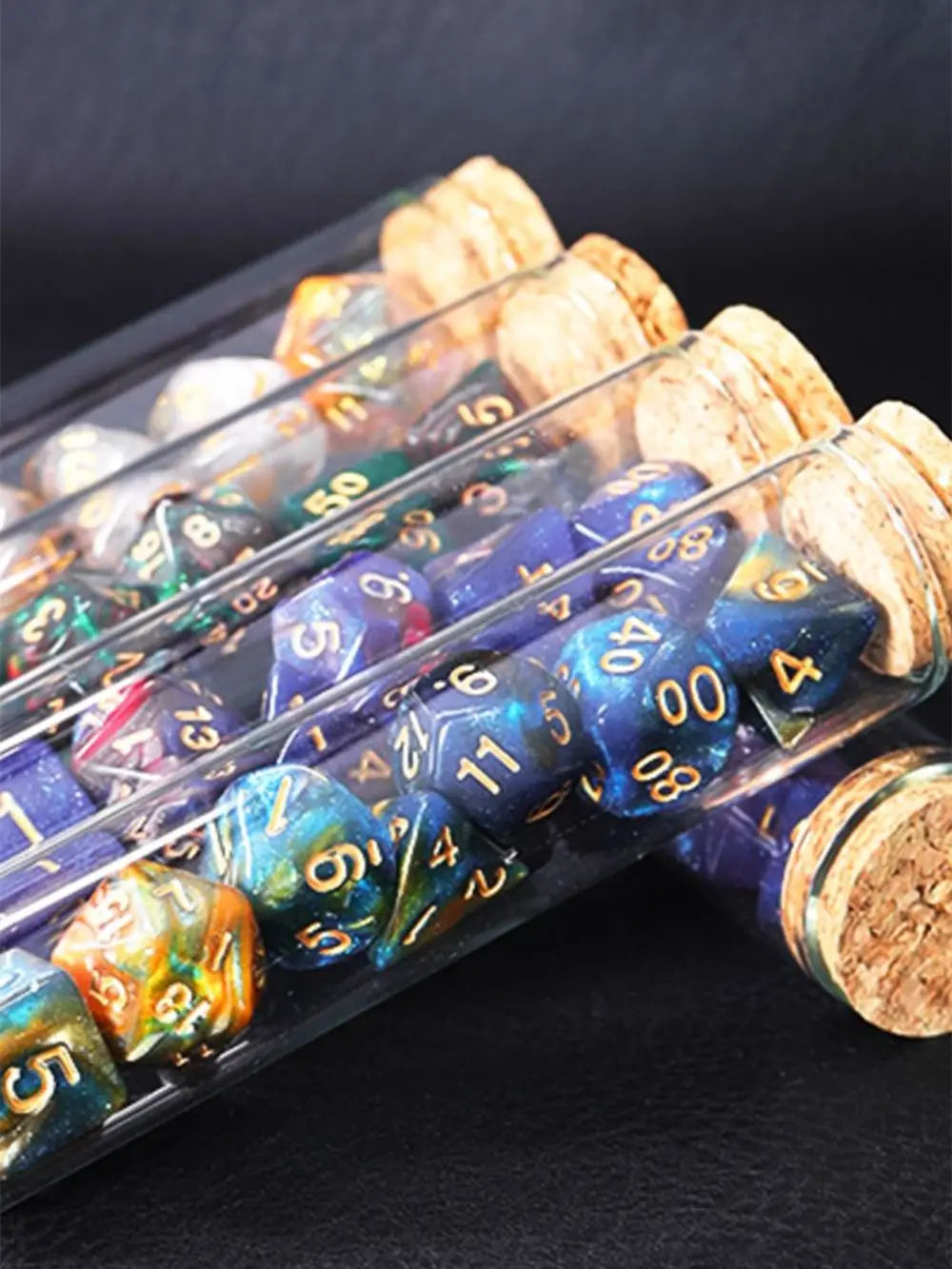 Set de Dados de Rol con Frasco tipo Poción de Fantasía (7 Piezas)