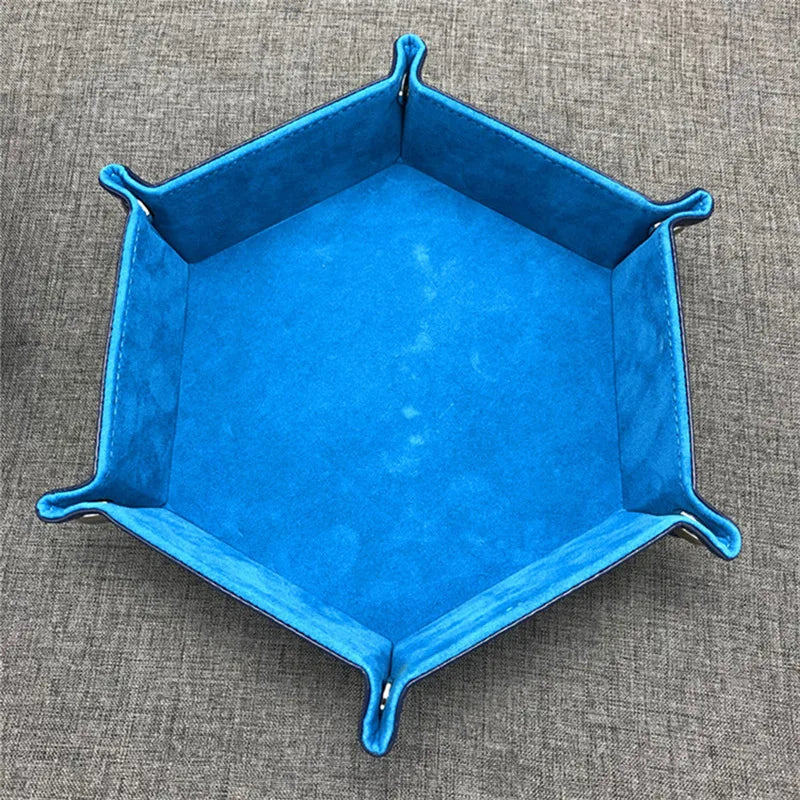Bandeja Plegable Hexagonal para Dados – Cuero PU y Terciopelo, Doble Cara