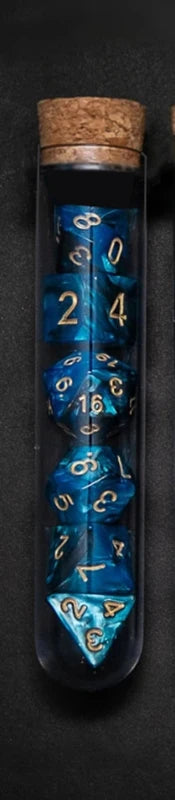 Set de Dados de Rol con Frasco tipo Poción de Fantasía (7 Piezas)