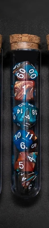 Set de Dados de Rol con Frasco tipo Poción de Fantasía (7 Piezas)