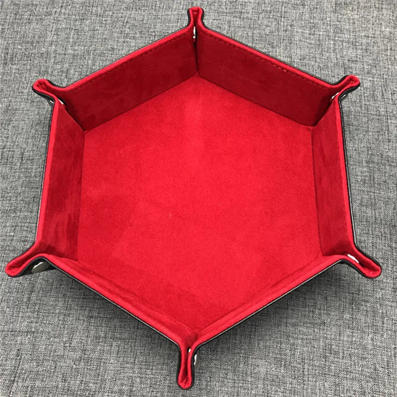 Bandeja Plegable Hexagonal para Dados – Cuero PU y Terciopelo, Doble Cara