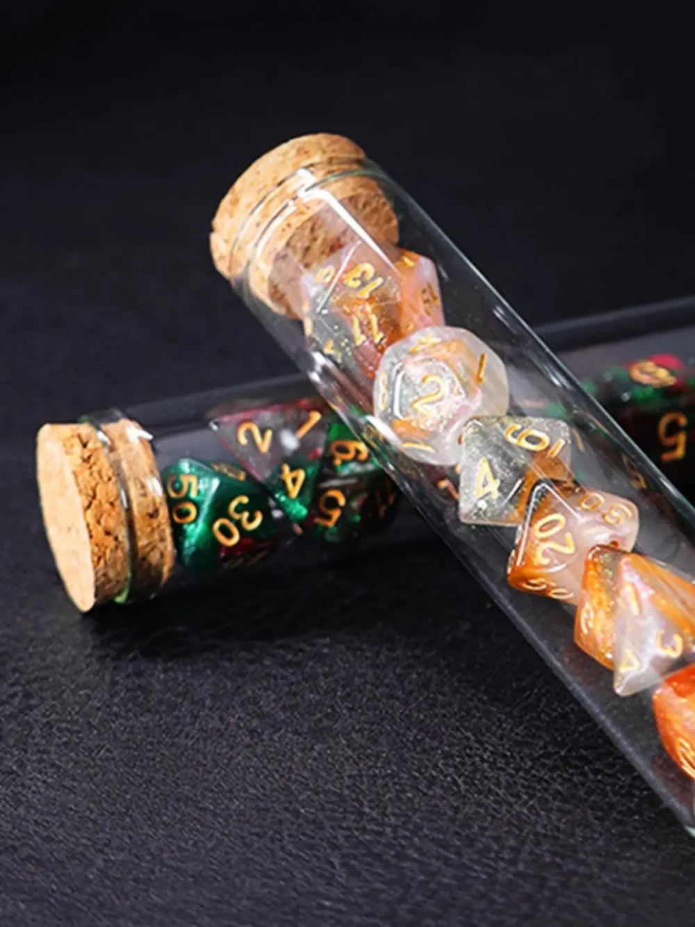 Set de Dados de Rol con Frasco tipo Poción de Fantasía (7 Piezas)