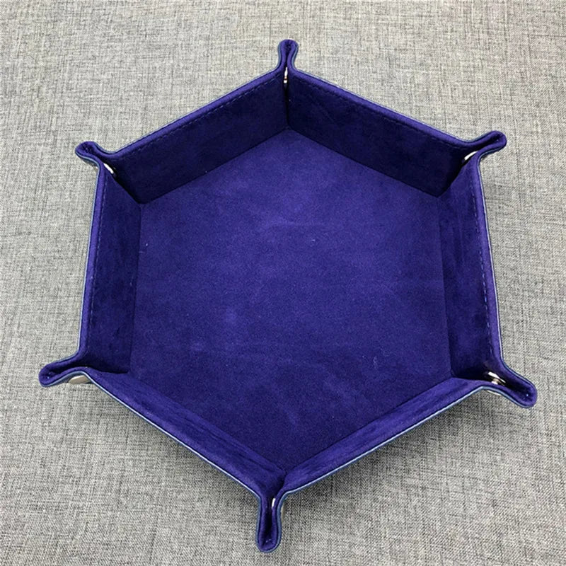 Bandeja Plegable Hexagonal para Dados – Cuero PU y Terciopelo, Doble Cara