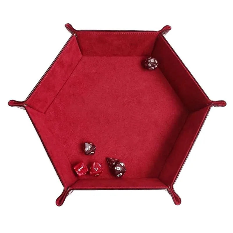 Bandeja Plegable Hexagonal para Dados – Cuero PU y Terciopelo, Doble Cara
