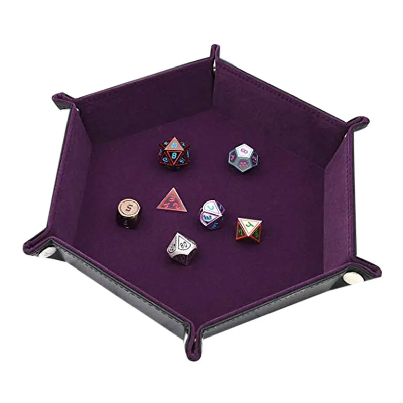 Bandeja Plegable Hexagonal para Dados – Cuero PU y Terciopelo, Doble Cara