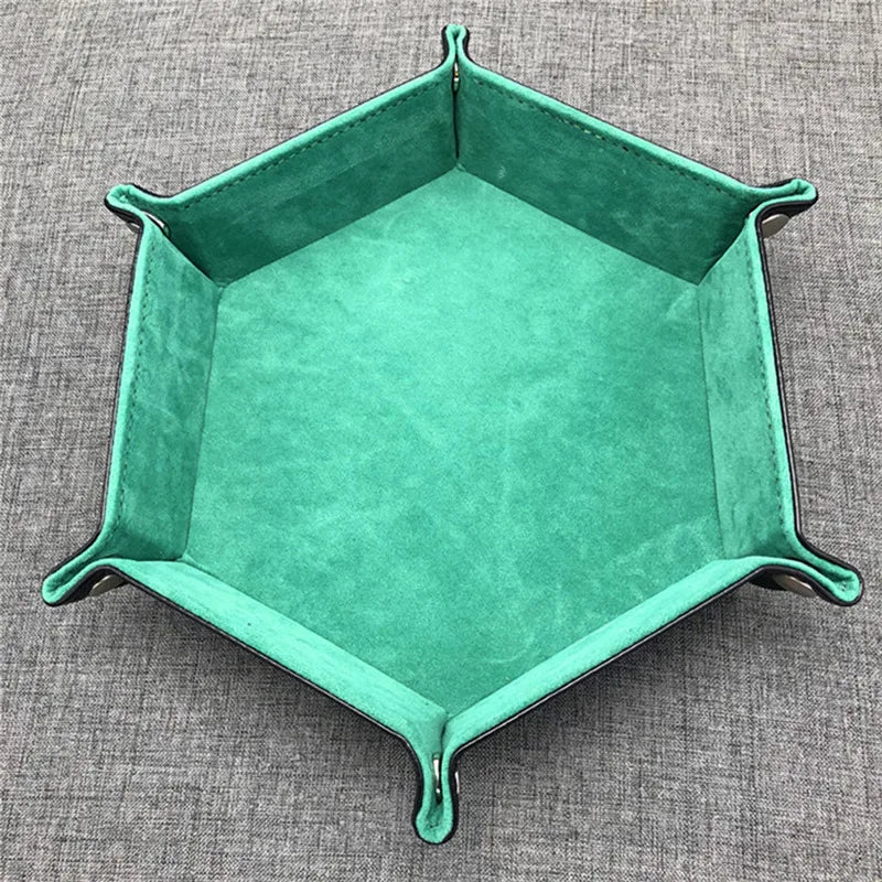 Bandeja Plegable Hexagonal para Dados – Cuero PU y Terciopelo, Doble Cara
