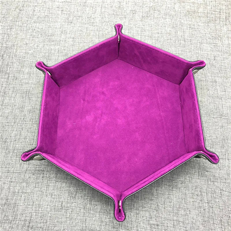Bandeja Plegable Hexagonal para Dados – Cuero PU y Terciopelo, Doble Cara