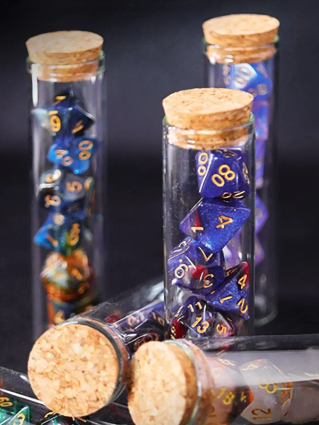 Set de Dados de Rol con Frasco tipo Poción de Fantasía (7 Piezas)